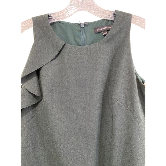 Banana Republic Sleeveless Asymmetrical Flounce Dress Size 4 Green Quiet Luxury - Picture 3 of 10